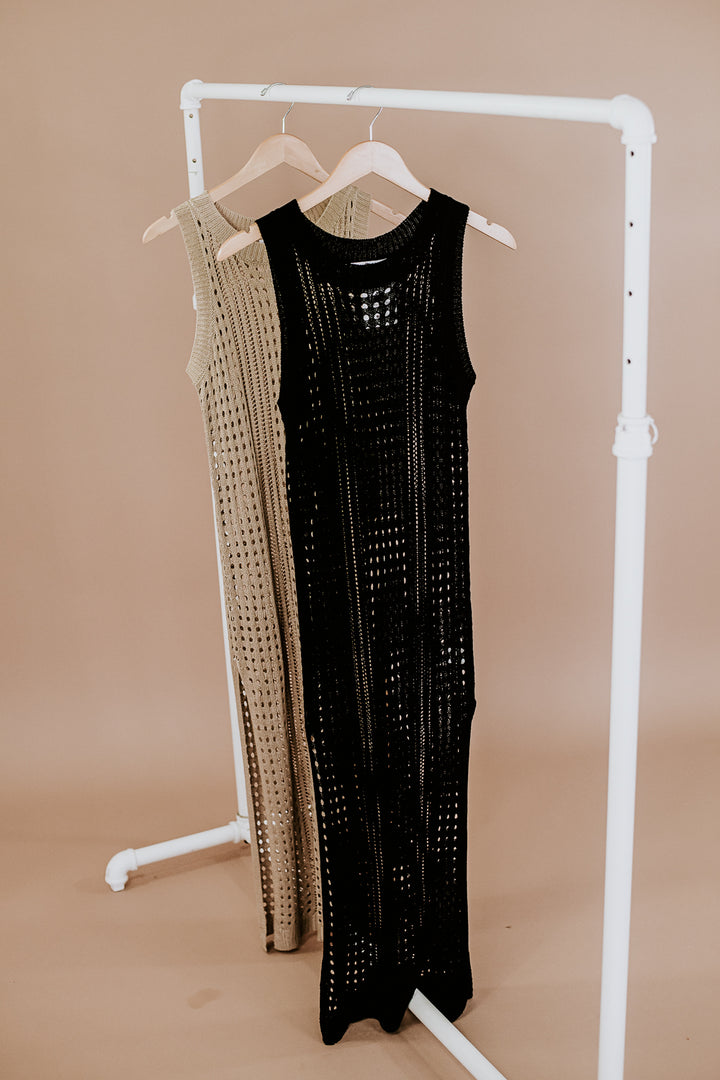 Woven Midi Dress, Black