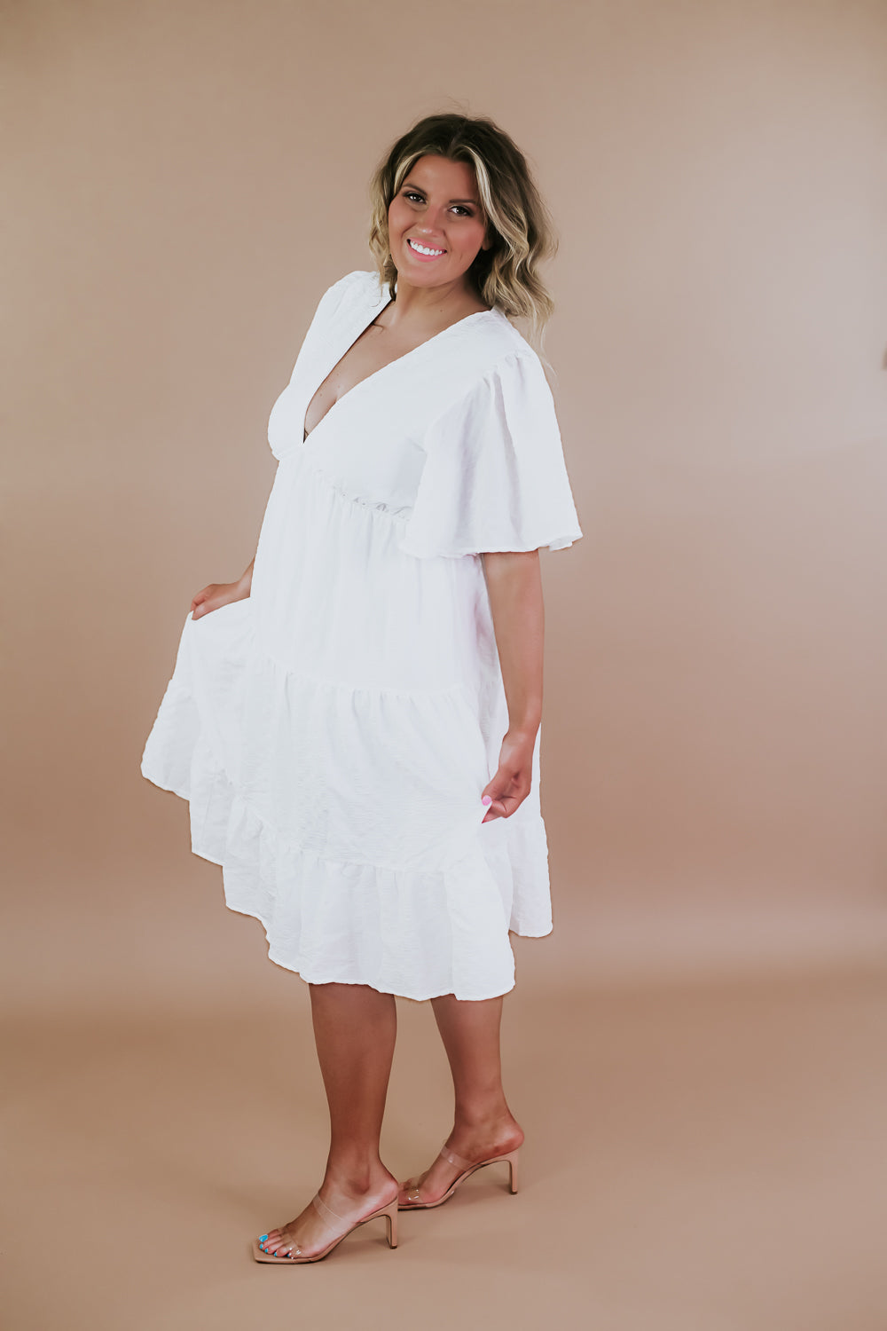 Better Days Ahead Flutter Sleeve Dress, White 1XL Better Days Ahead Flutter Sleeve Dress, White 1XL