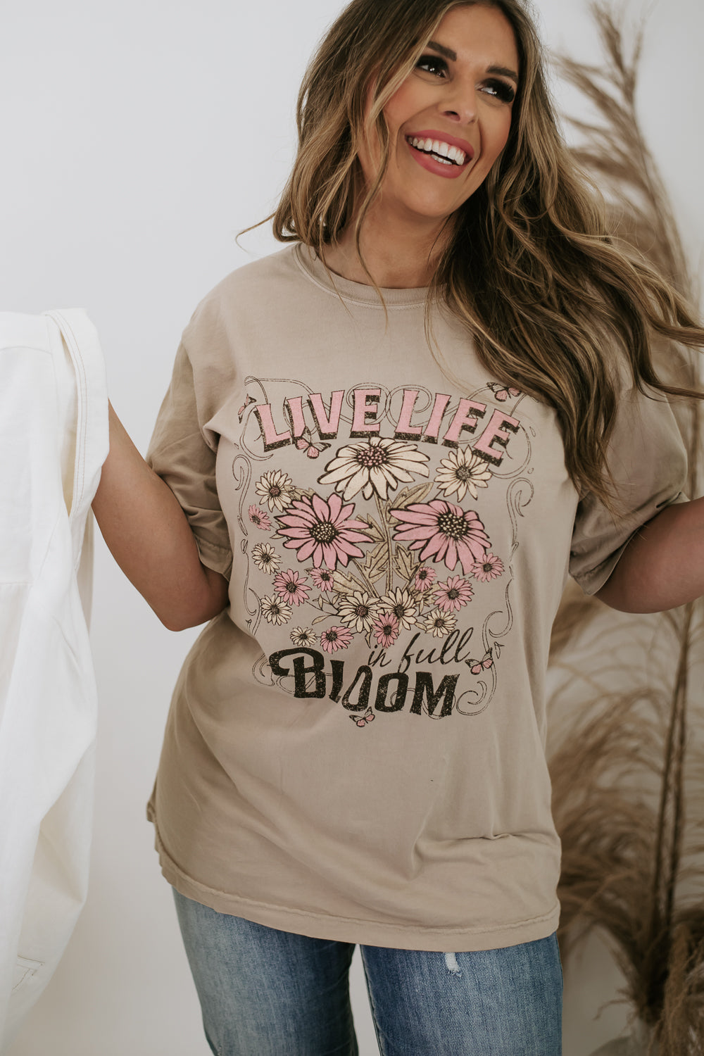 Live In Bloom Graphic Tee, Tan