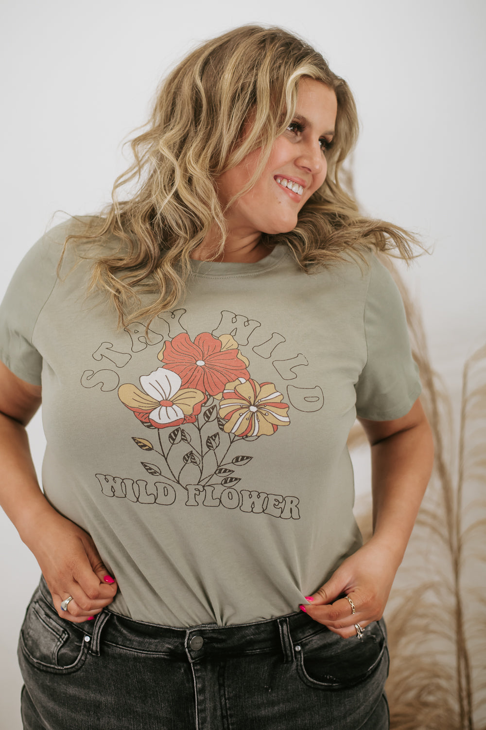 Stay Wild Floral Graphic Tee, Sage