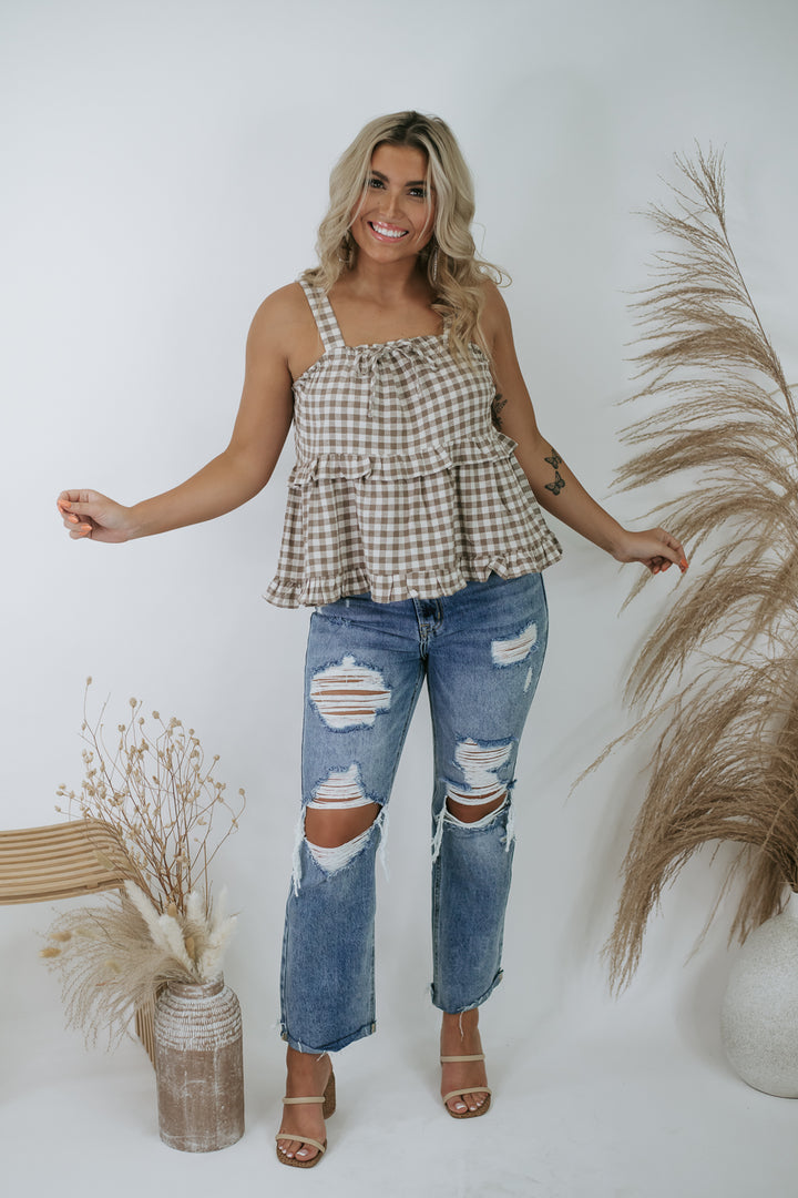 Be Known Plaid Tank, Taupe