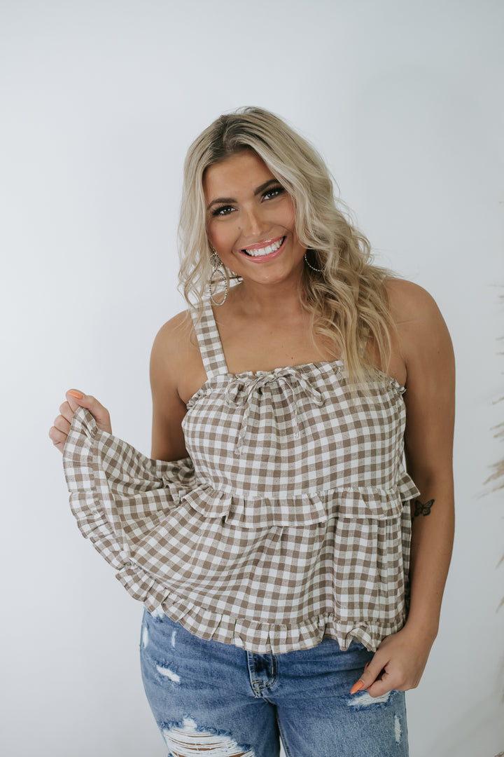 Be Known Plaid Tank, Taupe