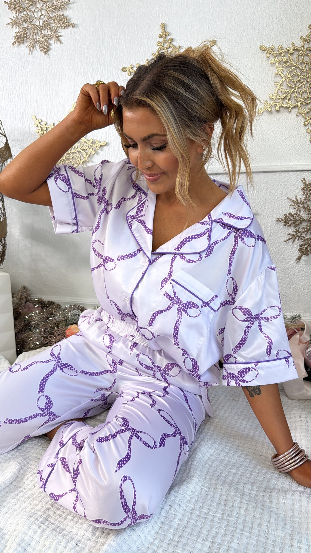 Bliss Bows Satin Pajama Set, Purple – Everyday Chic Boutique