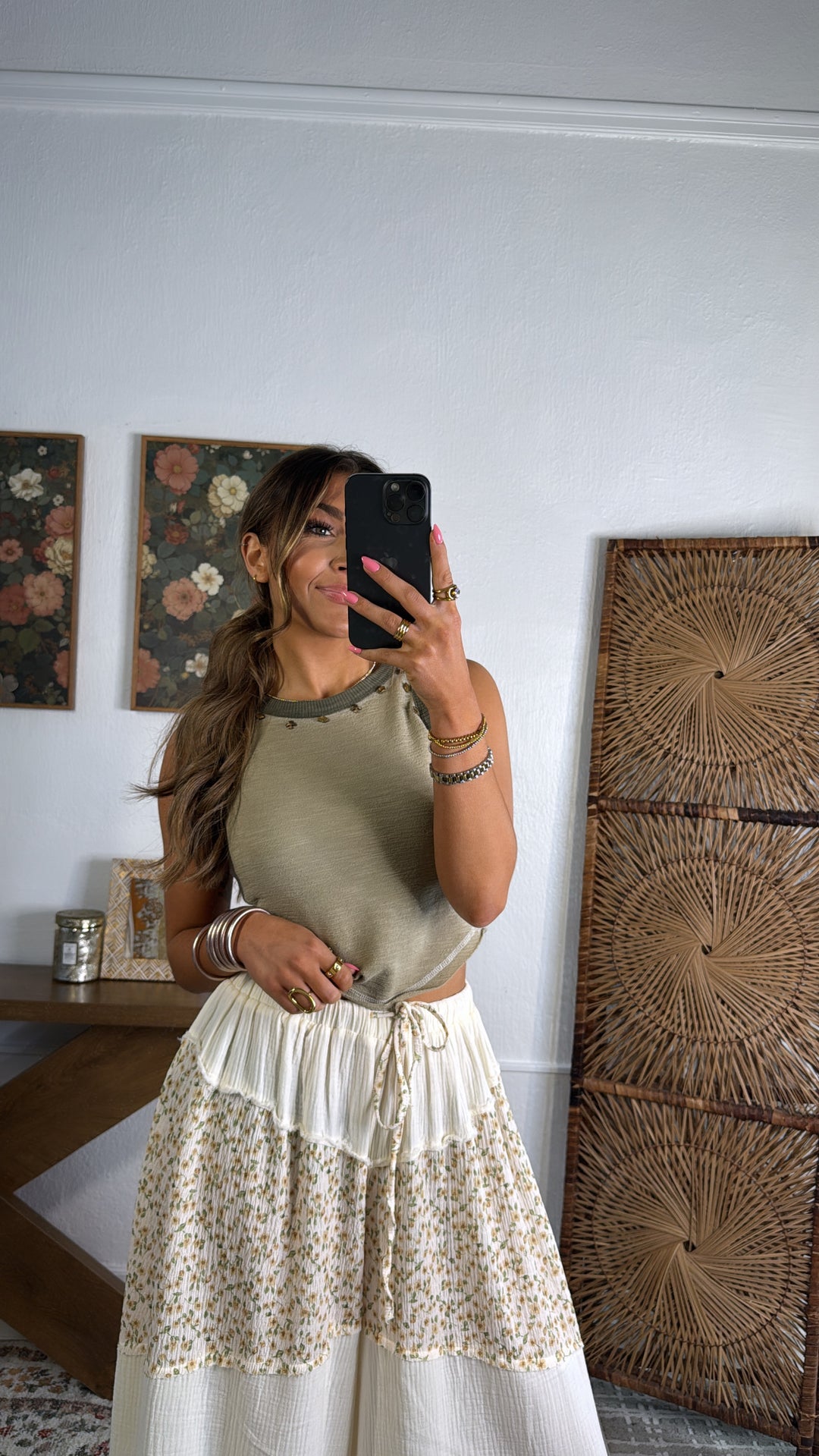 Simple Wear Basic Studded Detail Tank, Green