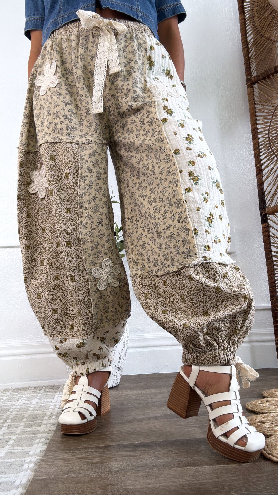 Petal Drape Jogger Pant, Sand Multi