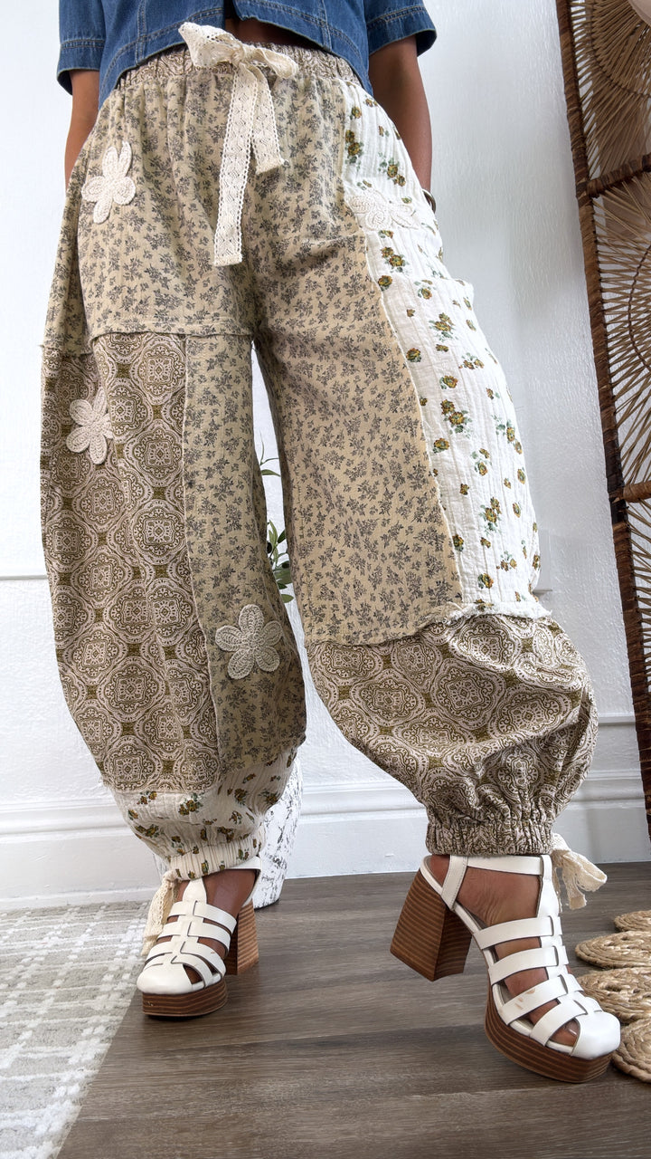 Petal Drape Jogger Pant, Sand Multi