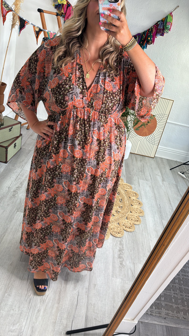 Payton Paisley Dress, Brown