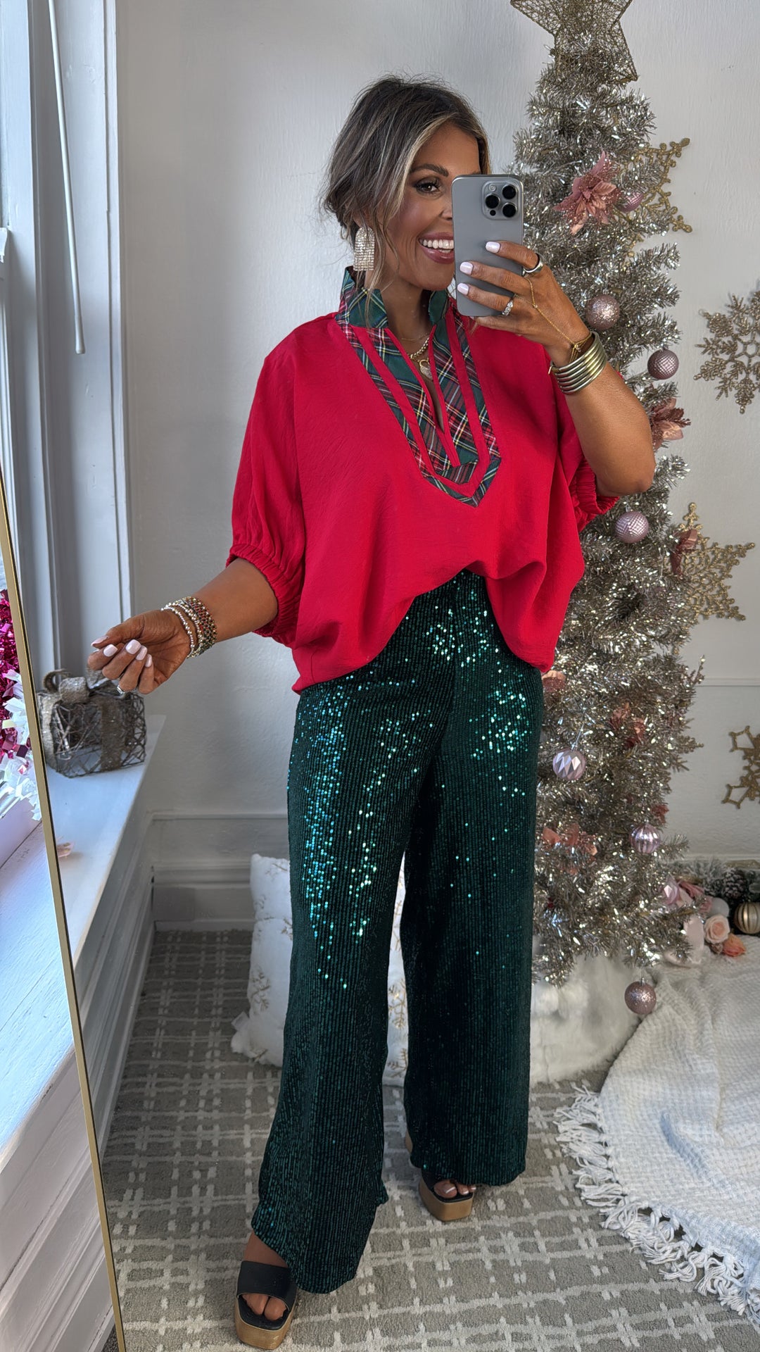 Golden Noel Blouse, Red