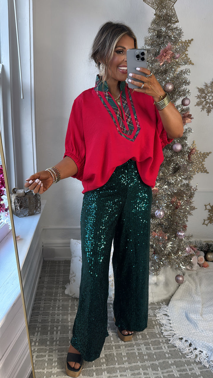 Golden Noel Blouse, Red