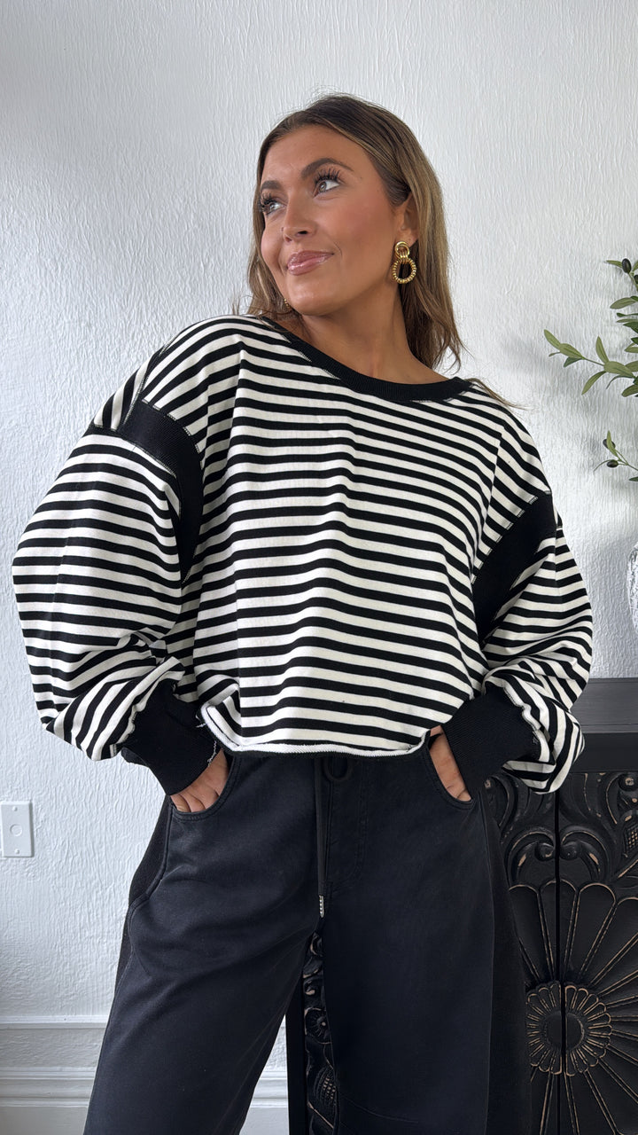 All About Balance Striped Top, Black/Ivory