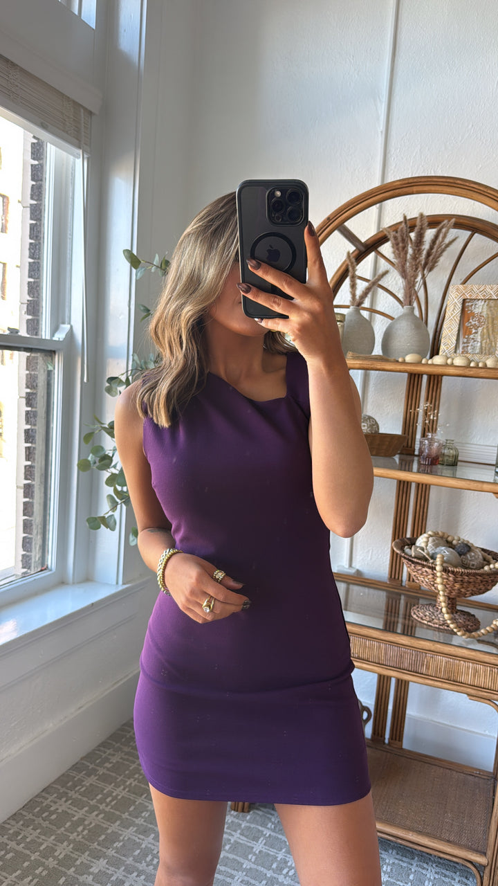 Stop & Stare Asymmetrical Mini Dress, Plum