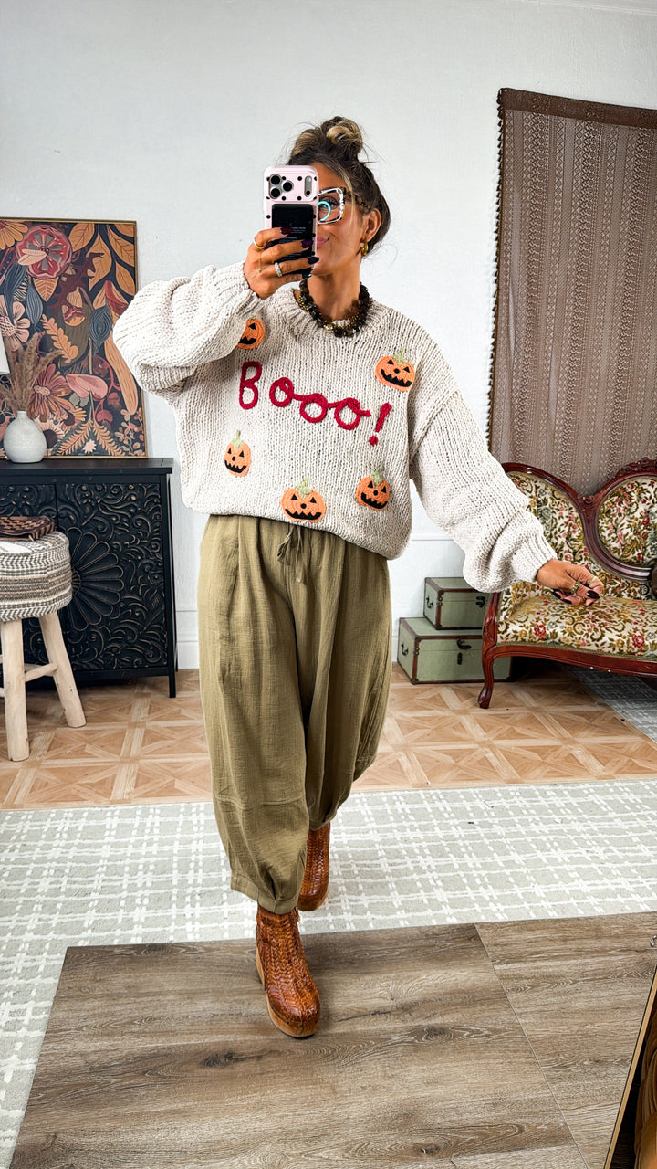 "BOO" Pumpkin Sweater, Cream