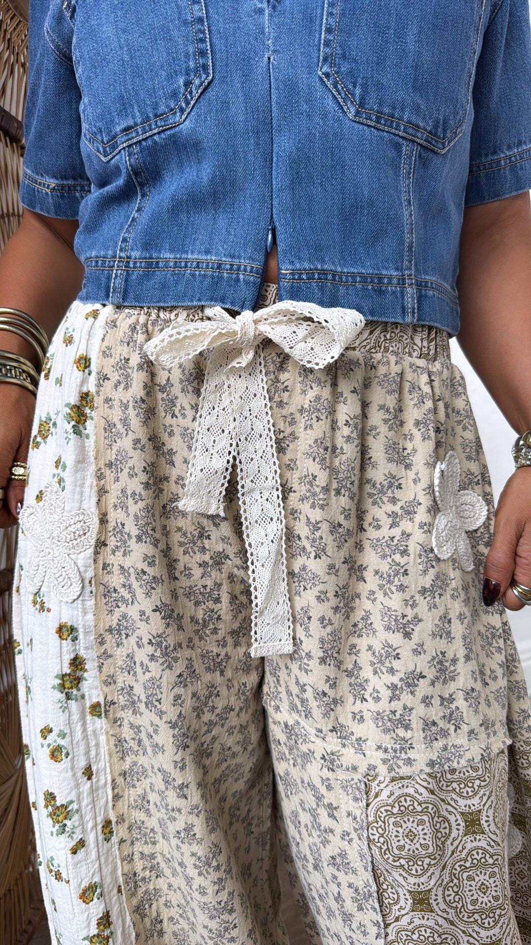 Petal Drape Jogger Pant, Sand Multi