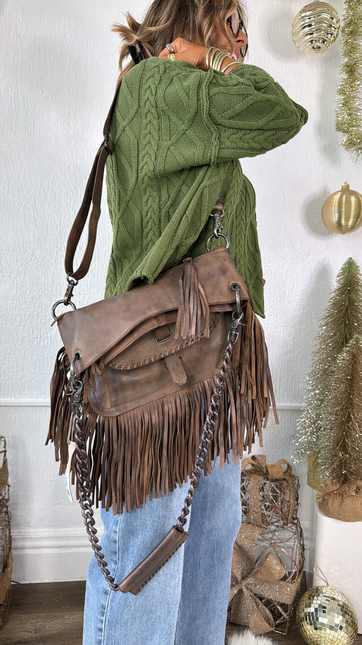 Lia Saddlebag W/ Chain, Taupe/Grey