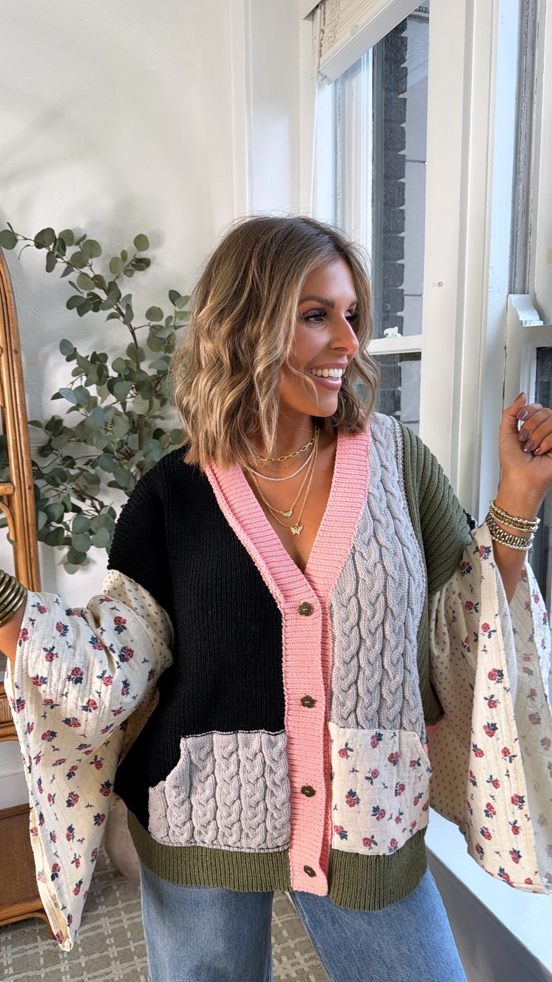 Fable Stitch Button Up, Black Multi