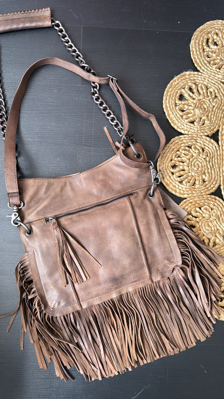 Lia Saddlebag W/ Chain, Taupe/Grey