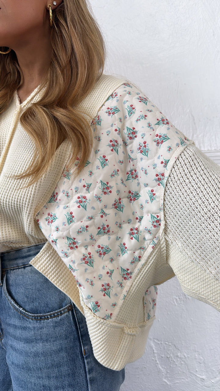 DOORBUSTER: POL Floral Sleeve Sweater, Cream