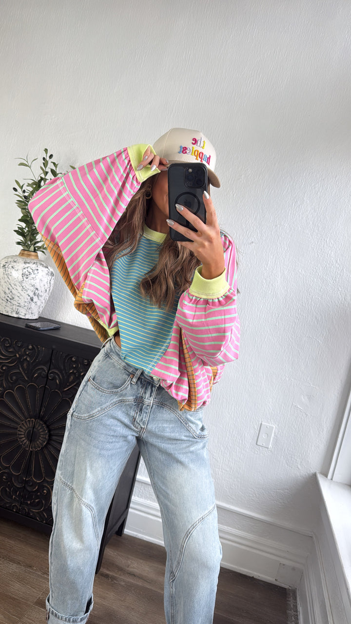 Stitch & Sail Mix Matched Top, Blue/ Pink