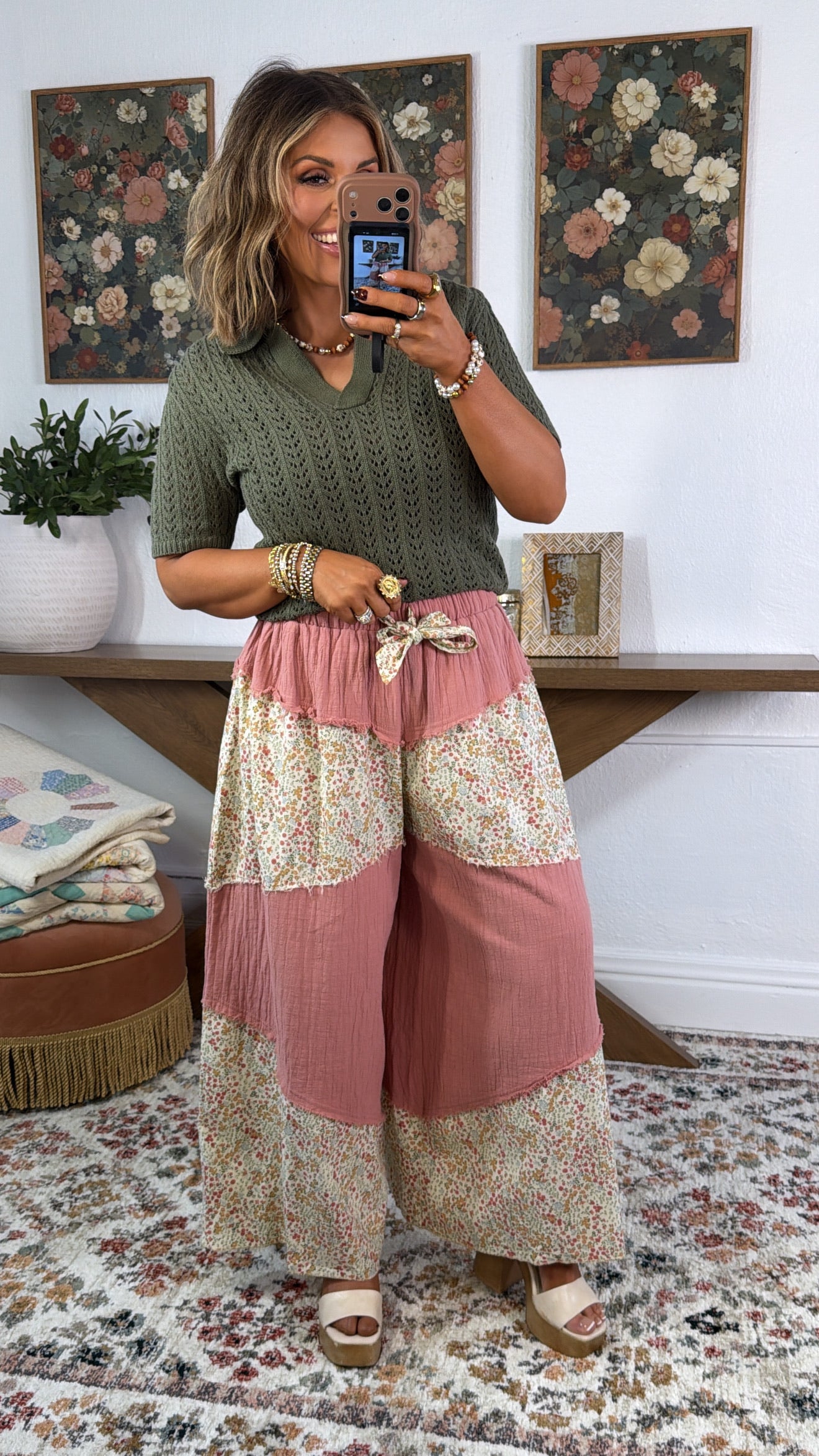 ボトムス House on the Hill Pants (Flower) 80 Wildflower Breeze Pant, Dusty Peach – Everyday Chic Boutique