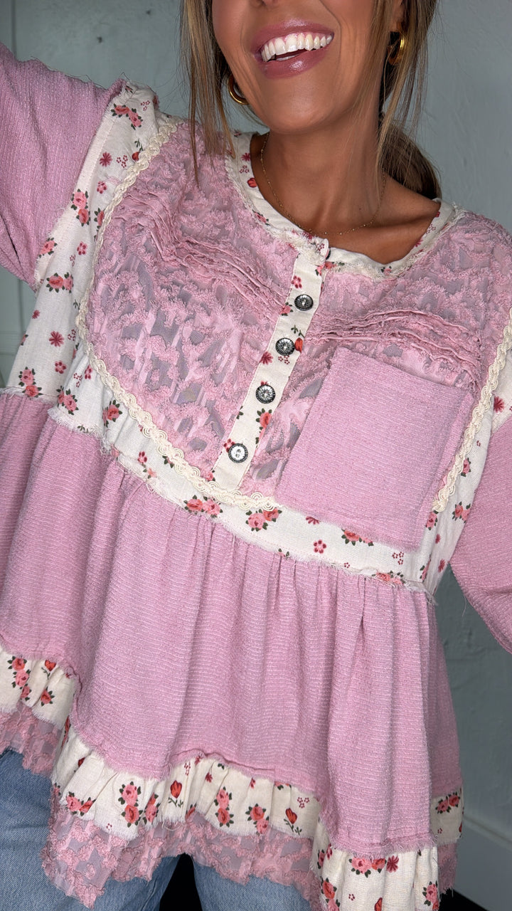 DOORBUSTER: POL Simple & Sweet Blouse, Dusty Pink
