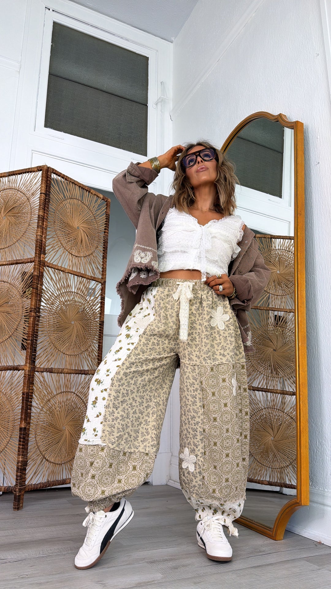 Petal Drape Jogger Pant, Sand Multi