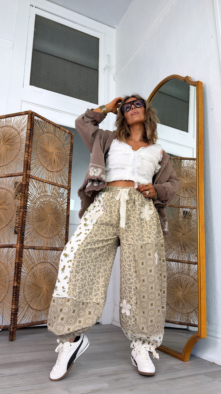 Petal Drape Jogger Pant, Sand Multi