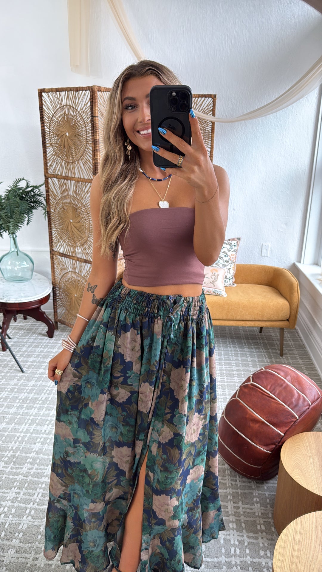 Florence Floral Skirt, Retro Blue