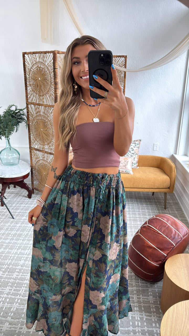 Florence Floral Skirt, Retro Blue