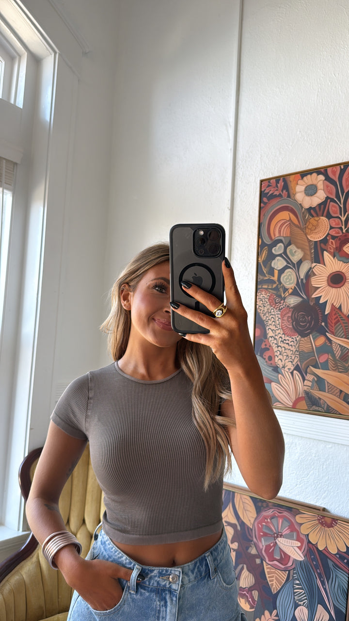 Ribbed Crop Baby Tee, Vintage Oak