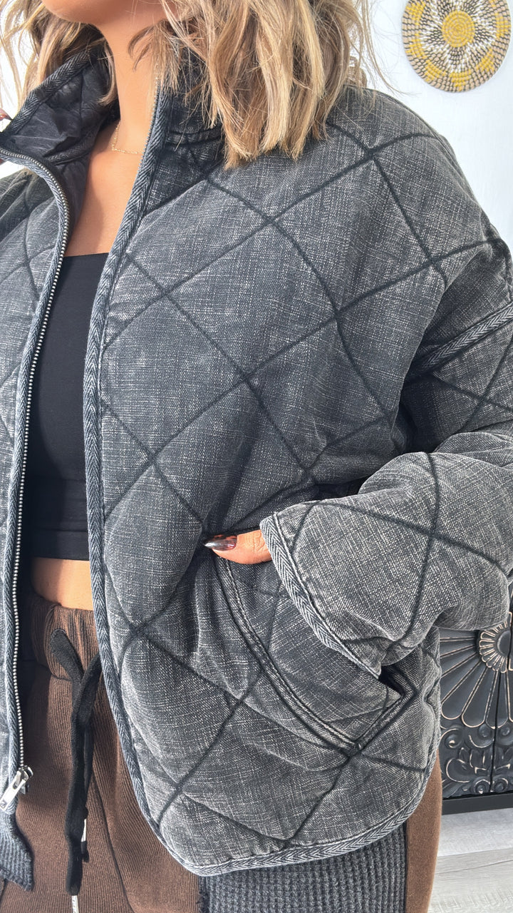 New On Trend Quilted Jacket, Black
