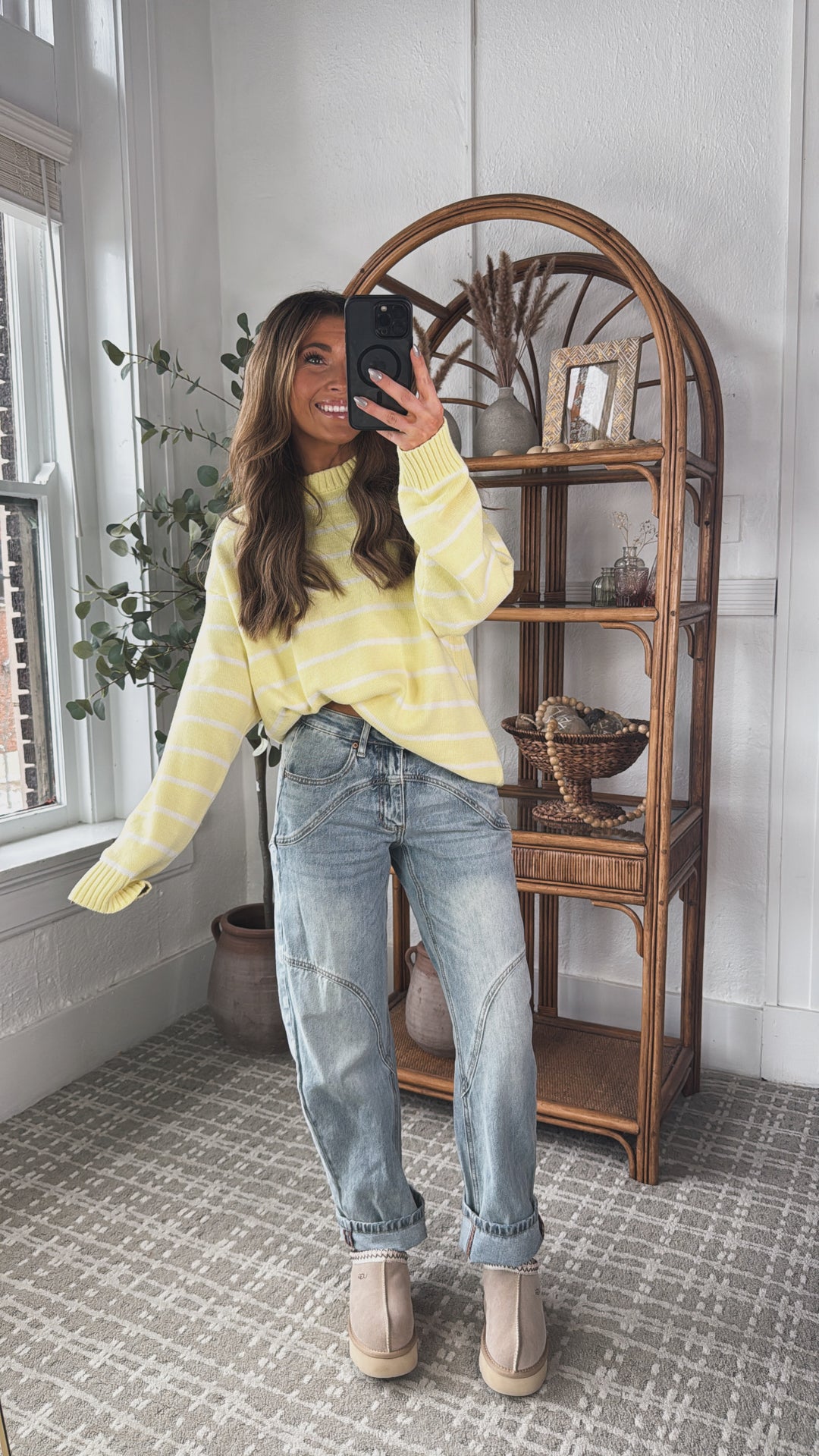 Avie Striped Sweater, Lemon/White