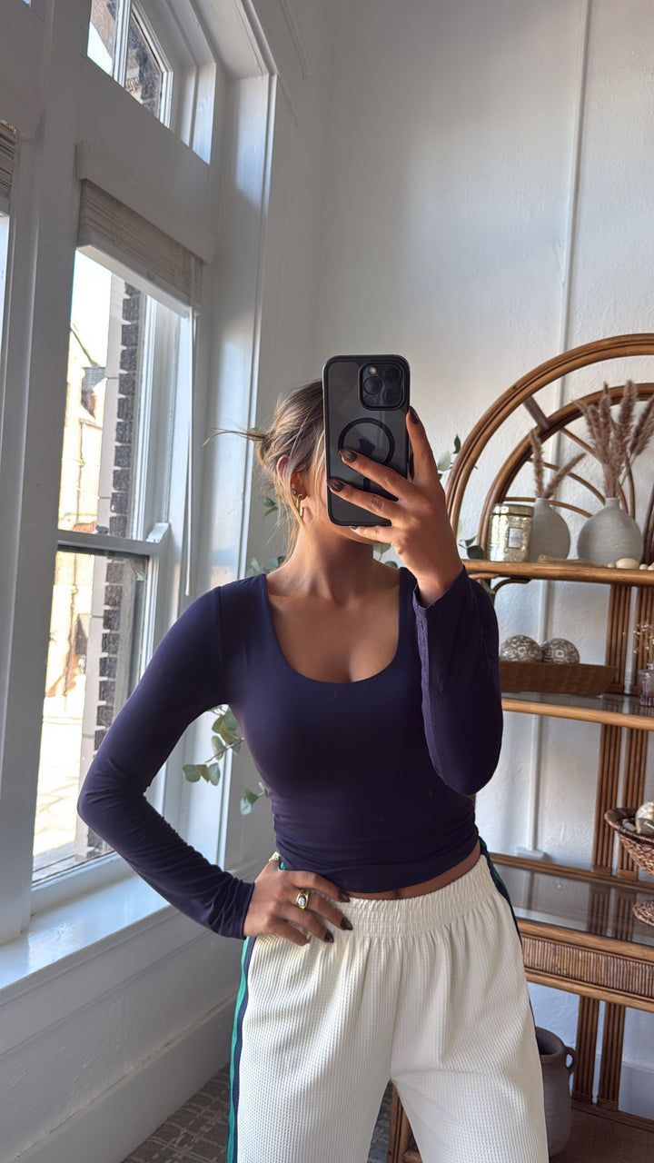 Everyday Essential Long Sleeve Basic Top, Navy