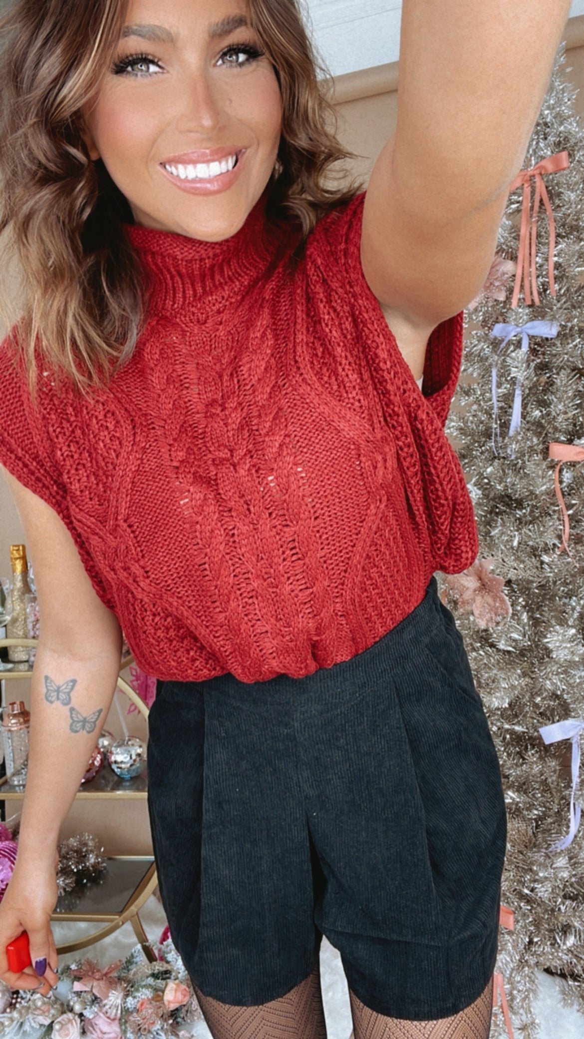 Mia Mock Neck Sleeveless Sweater Vest, Burgundy – Everyday Chic