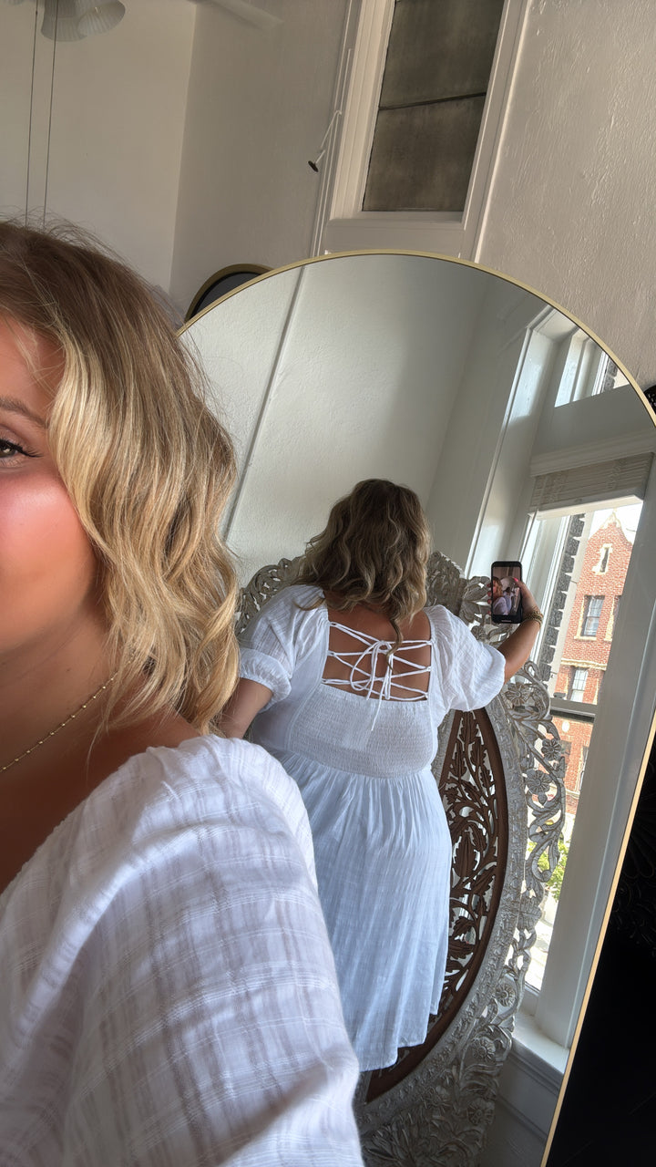 True Beauty Bubble Sleeve Mini Dress, White