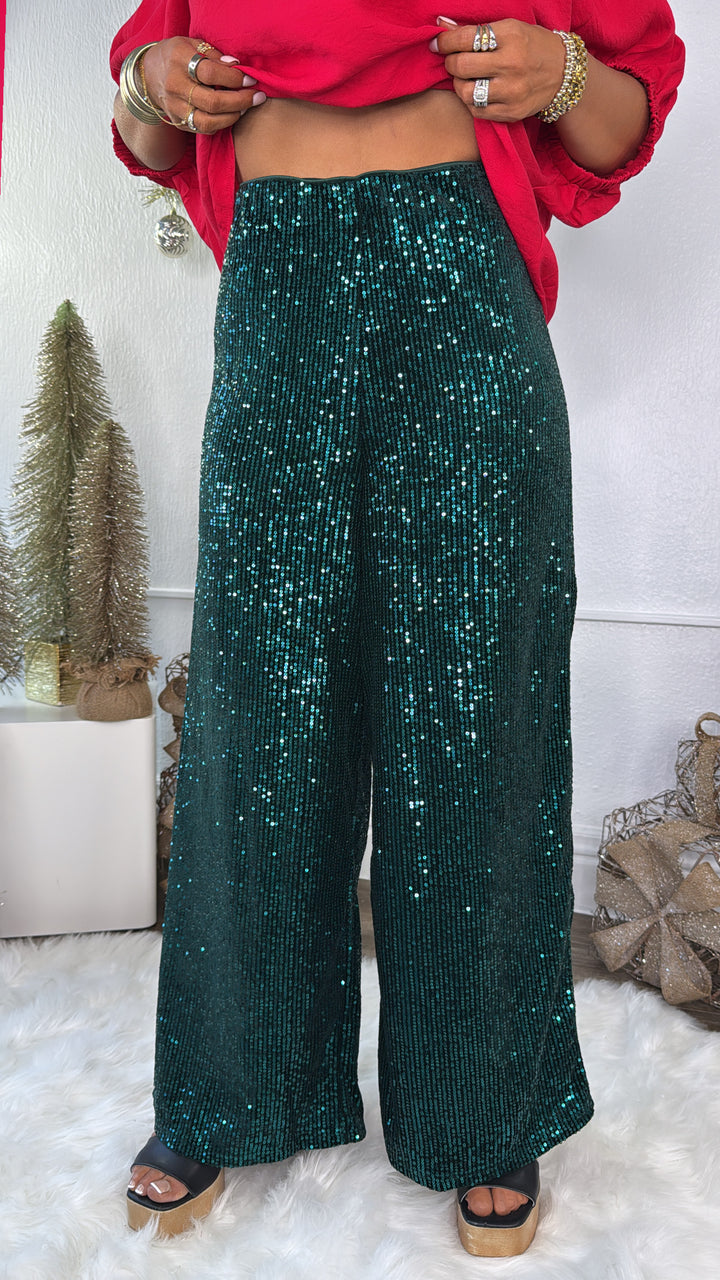 Sequins Flared Pants, Peacock