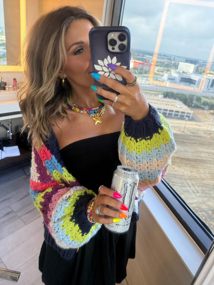 Cool Toned Knit Cardigan, Rainbow