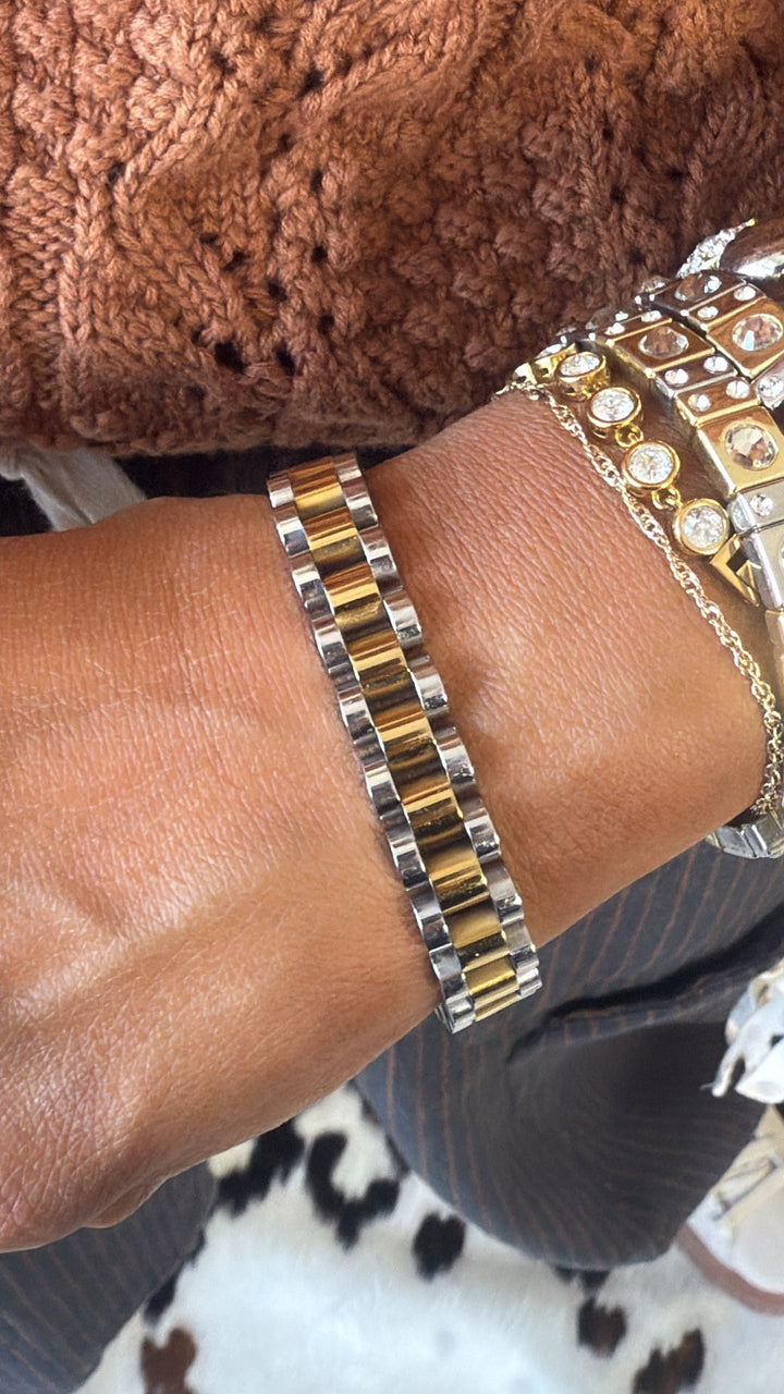 Thin Watch Band Bracelet, Two Toned