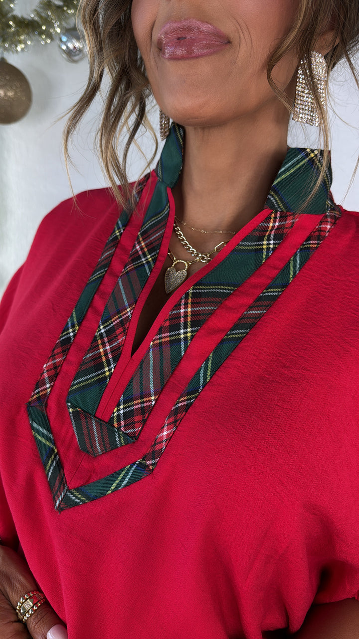 Golden Noel Blouse, Red