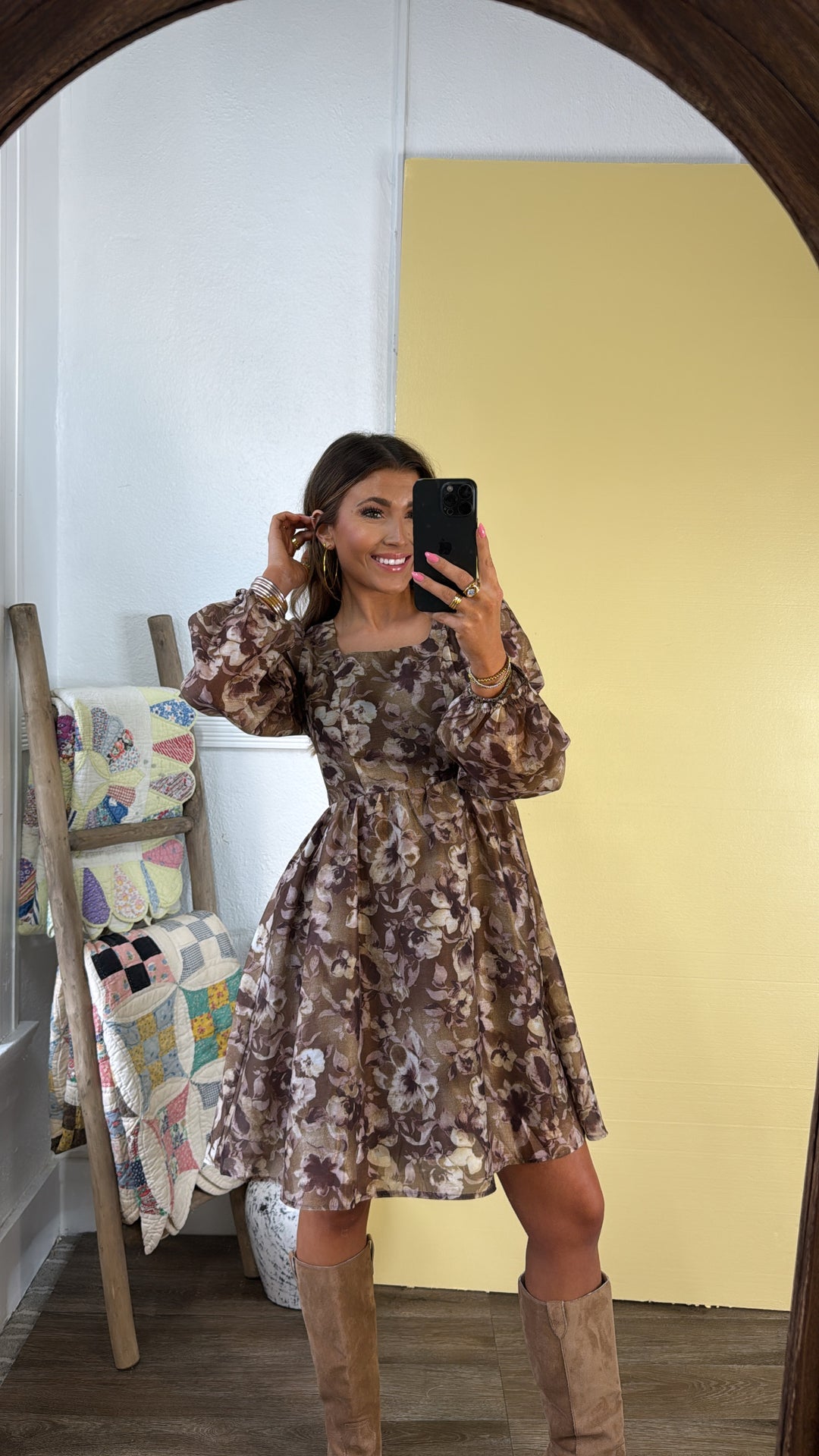 Larkspur Mini Dress, Olive Multi