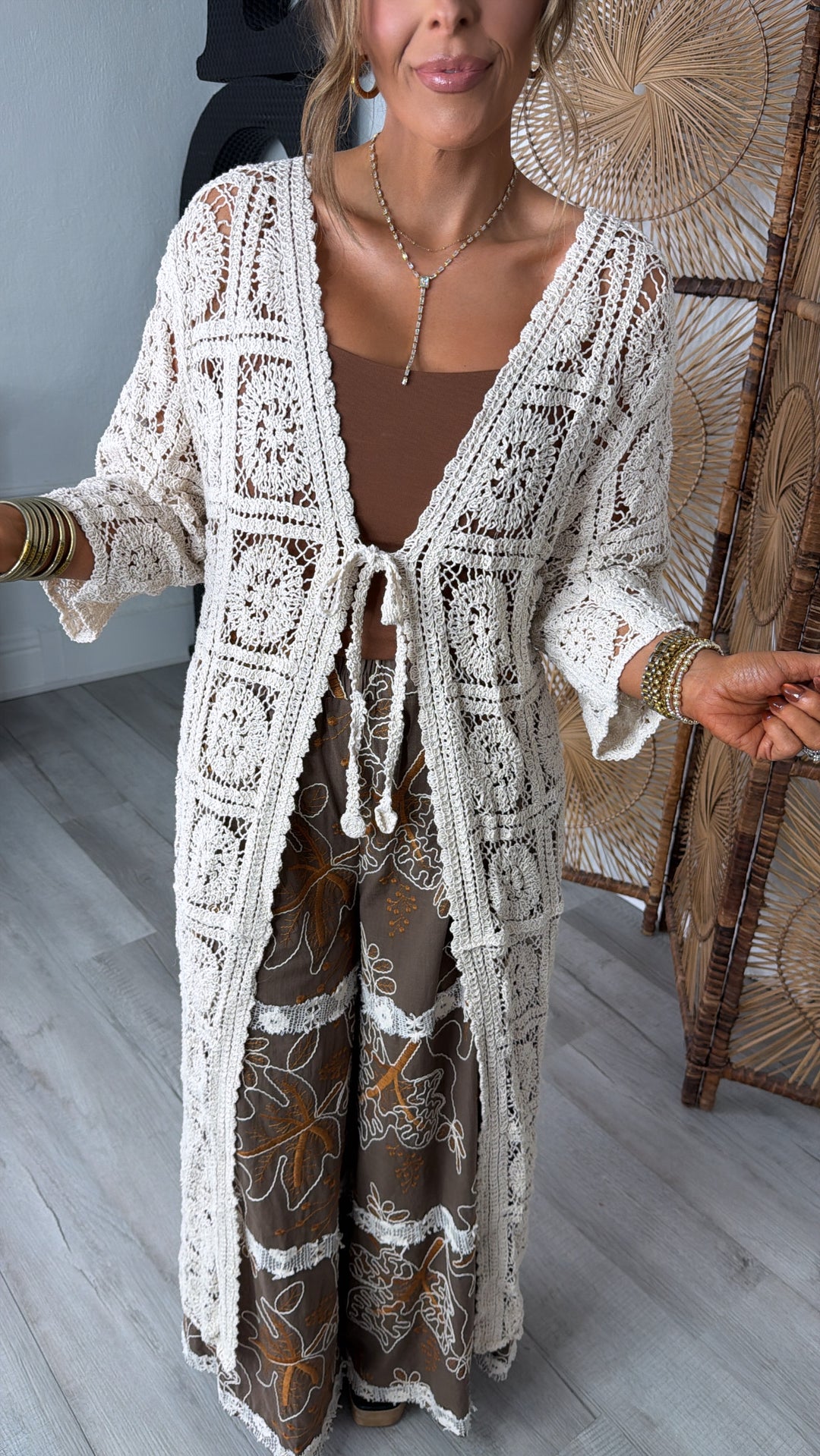 Something Light Crochet Tie Cardigan, Natural