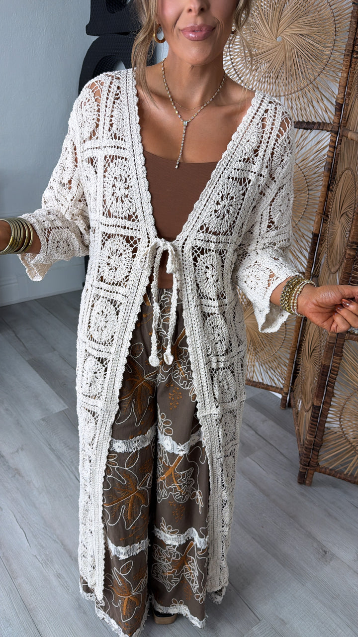 Something Light Crochet Tie Cardigan, Natural