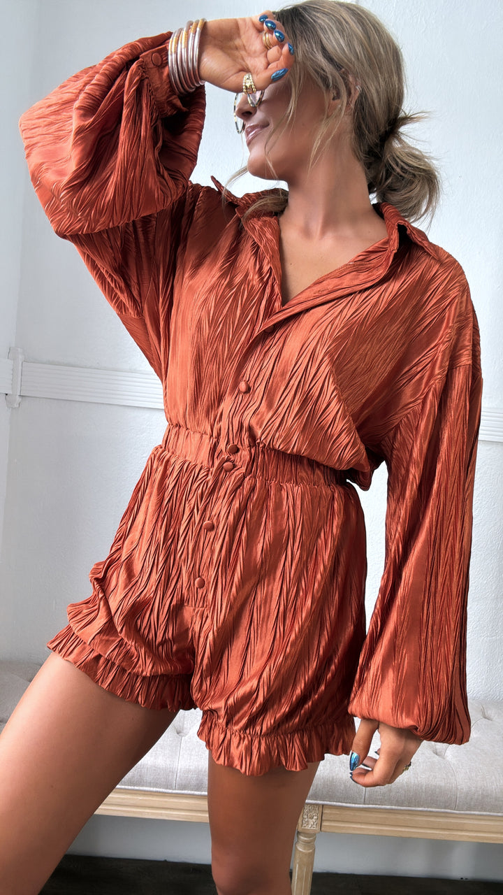 Set The Tone Romper, Terracotta
