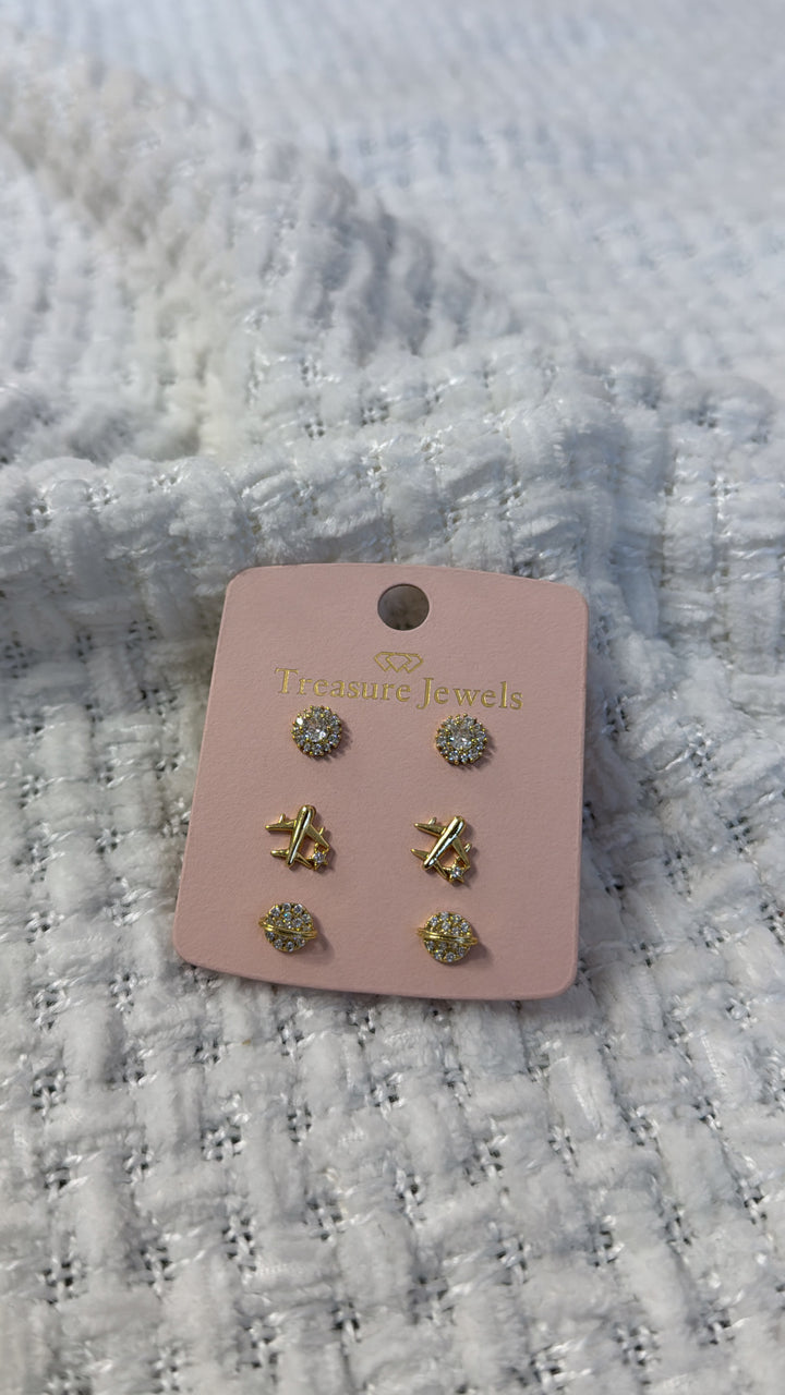Treasure Jewels: Airplane Stud Earring Set Gold