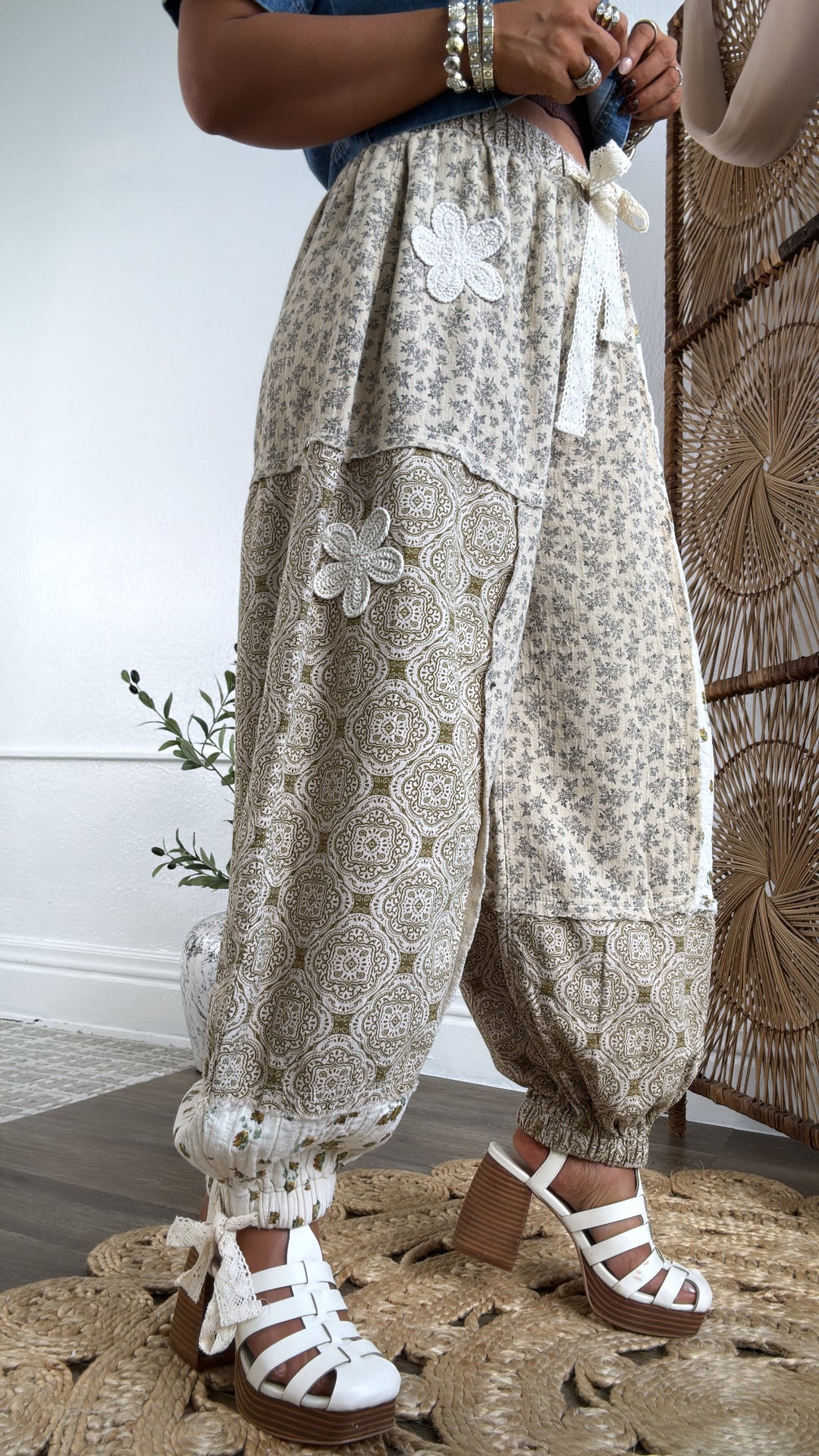 Petal Drape Jogger Pant, Sand Multi