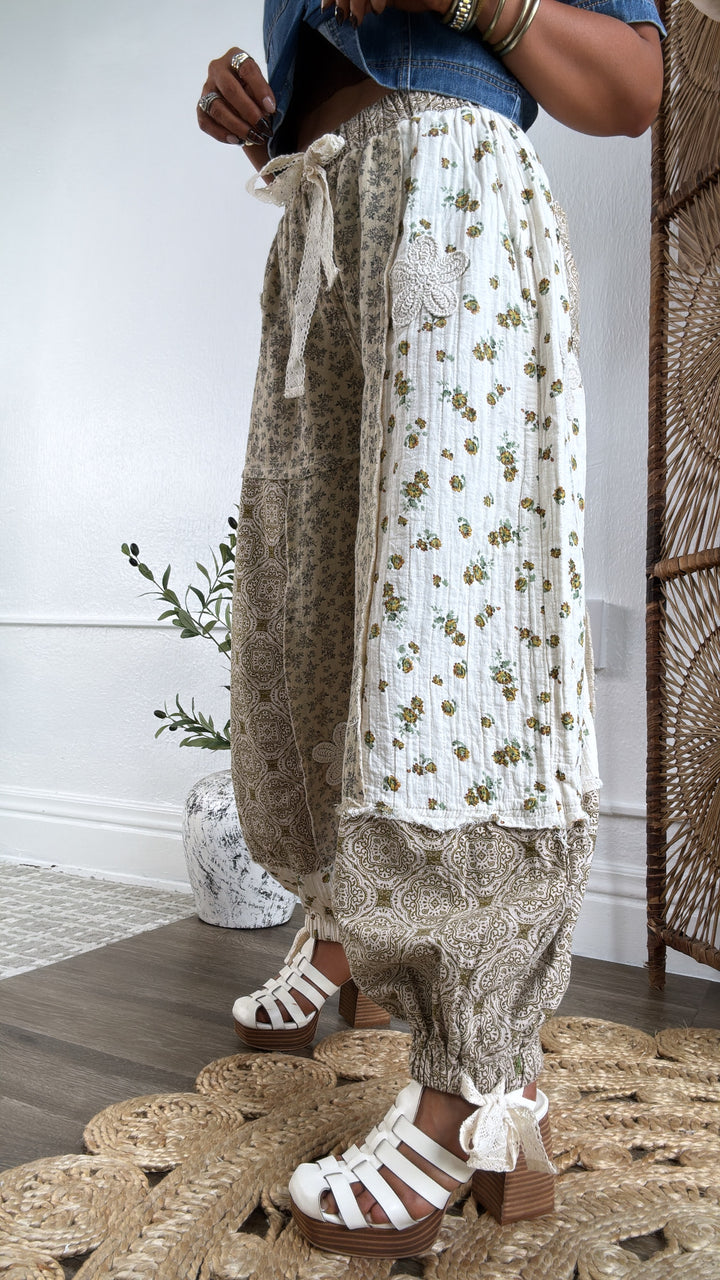 Petal Drape Jogger Pant, Sand Multi