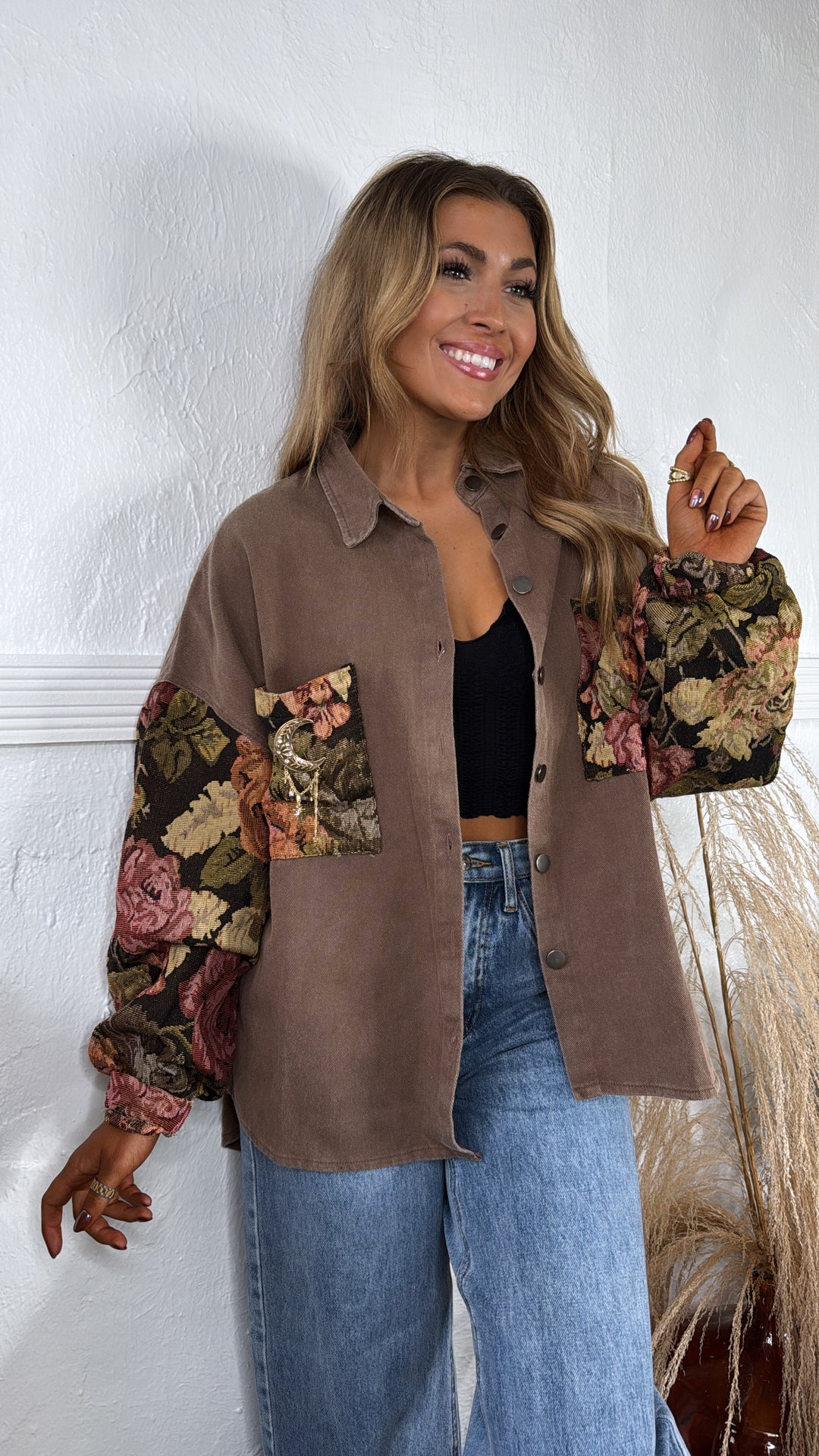 Contrast Jacquard Shacket, Chocolate