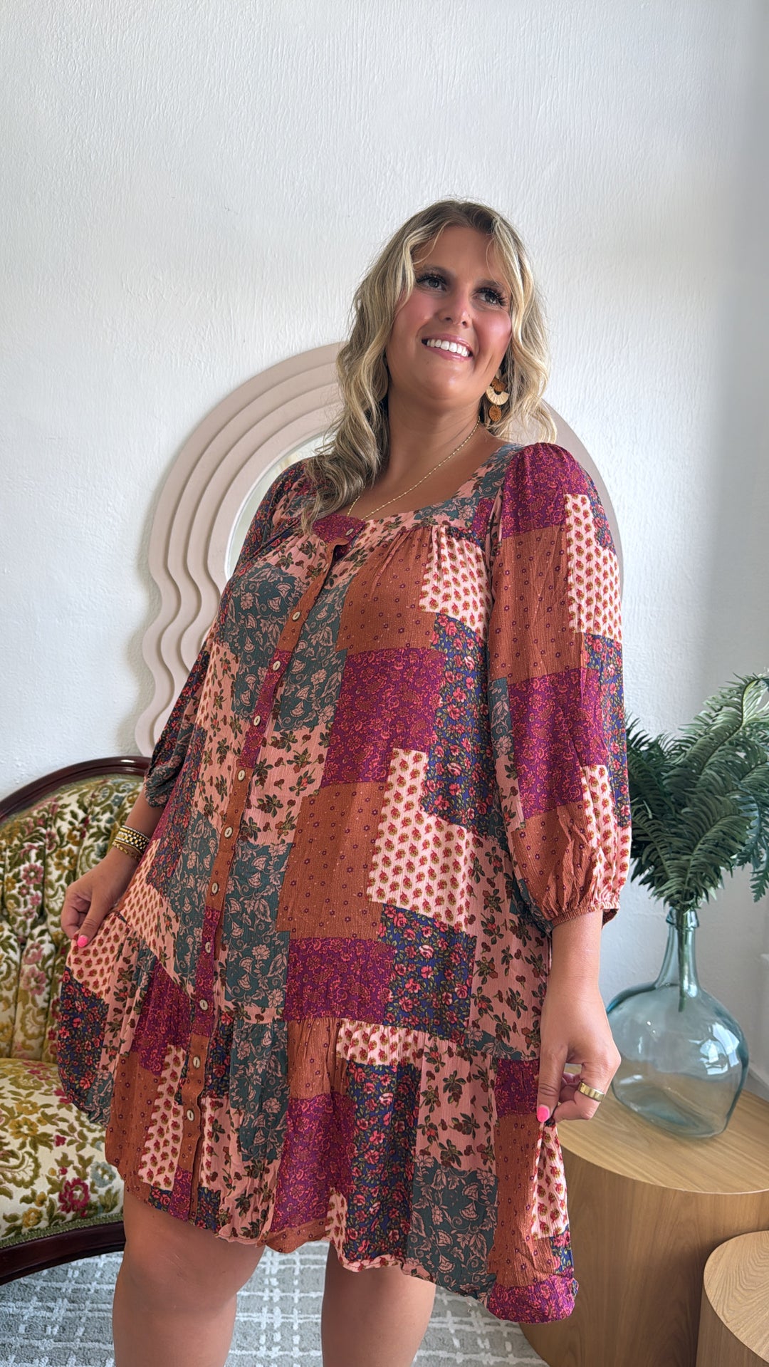 Boho Chic Long Sleeve Patchwork Mini Dress