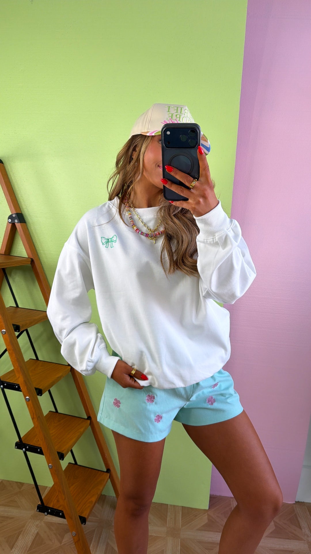 Lucky Charm Embroidered Top, Off White