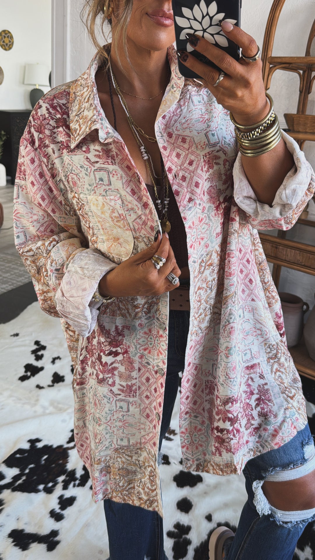 Meadow Sway Button Down, Ivory Multi