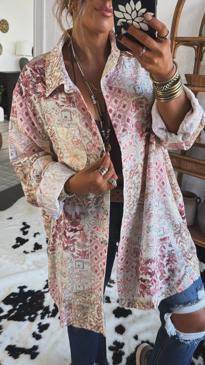 Meadow Sway Button Down, Ivory Multi